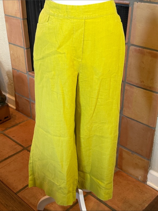 J. Jill Pants - J. Jill Love Linen Chartreuse Wide-Leg Crop Pants, size XL